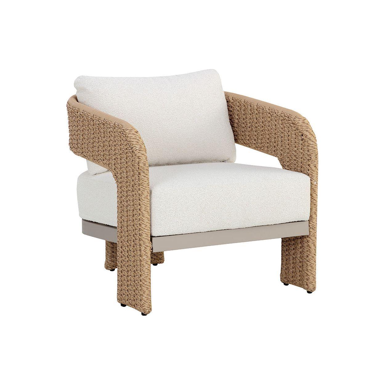 Geometric Twisted Wicker & Aluminum Outdoor Lounge Chair with Performance Boucle Cushion for Patio
