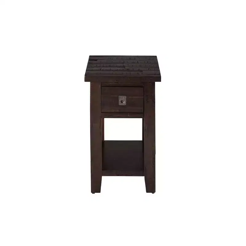 Distressed Rustic Solid Acacia Chairside End Table with Shelf