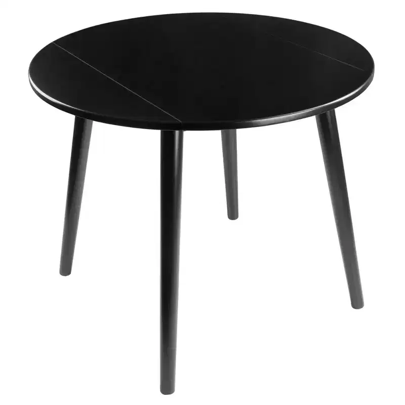 3pc Moreno Dining Table Set Black - Winsome: Glossy Wood, Round Drop Leaf, Transitional Style, Seats 4, Tapered Legs