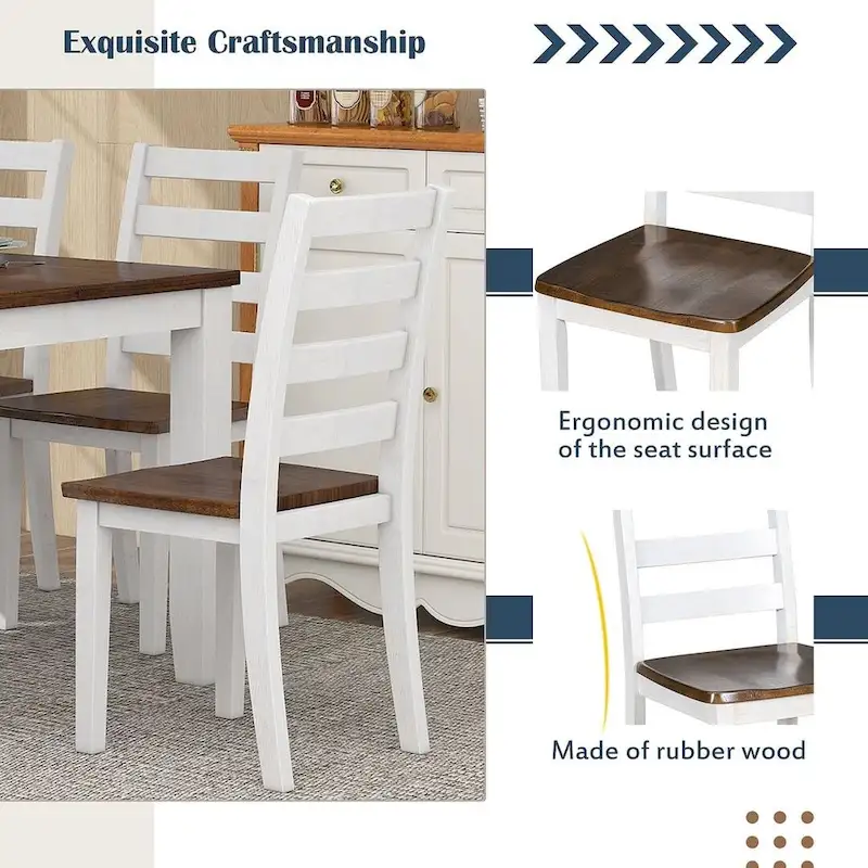 60 Farmhouse Rectangular Dining Table with 4 Upholstered Chairs and Bench
