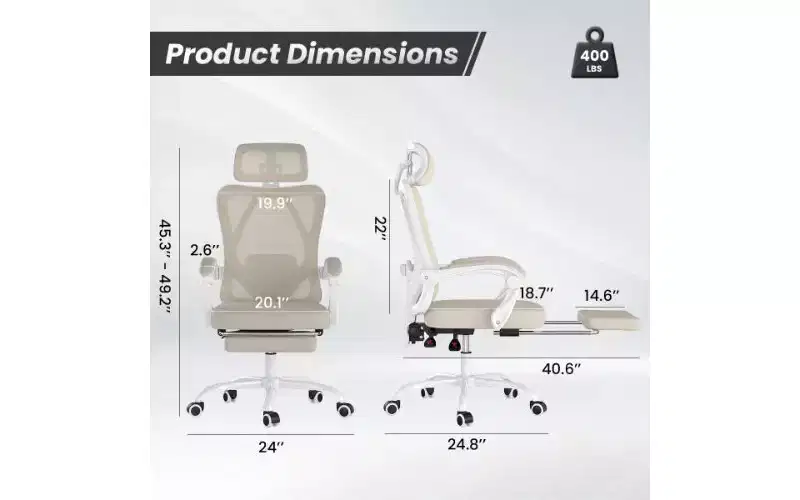 Ergonomic High-Back Mesh Office Chair with Footrest, Headrest & Adjustable Lumbar Support, 350 lbs