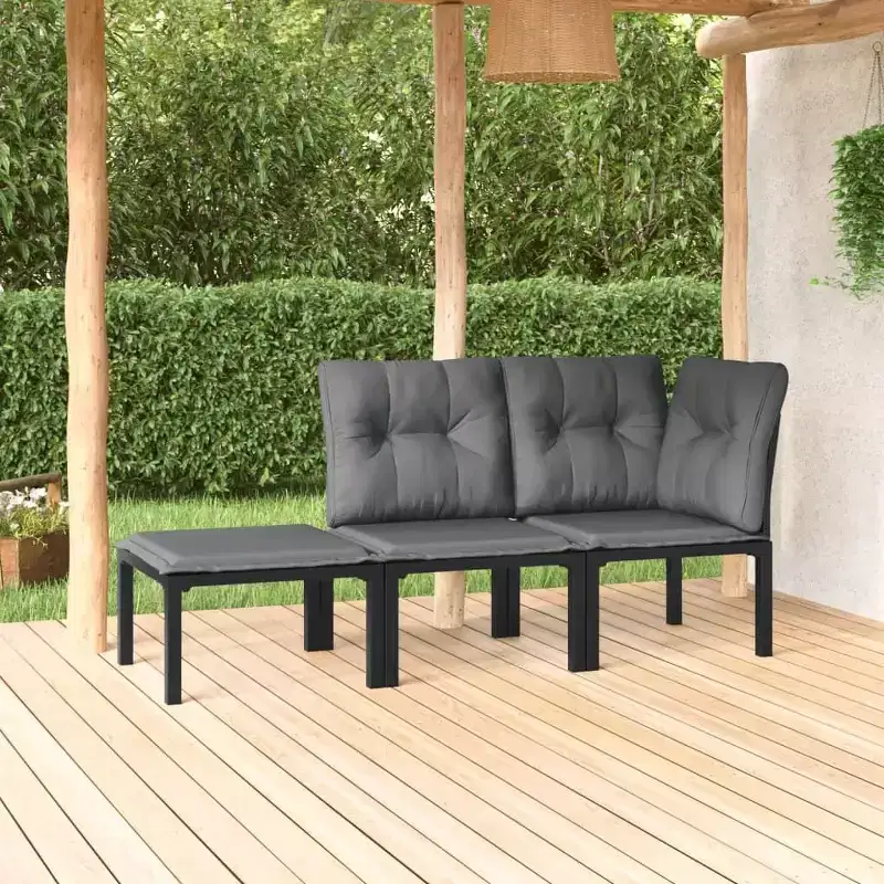 vidaXL Patio Lounge Set Sofa for Garden Lawn Set Black and Gray Poly Rattan