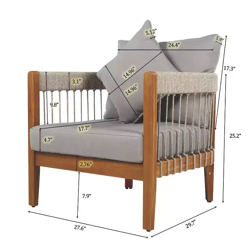 Christopher Knight Home Clifton Patio Rustic Acacia and Rope Upholstered Club Chair with Curved Back
