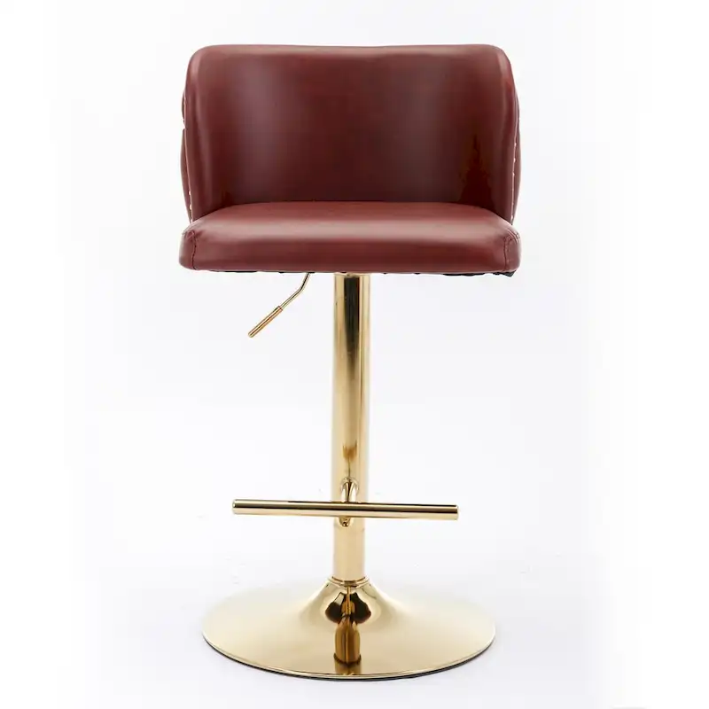 Set of 2 PU Upholstered Swivel Adjustble Bar Stools with Tufted Back