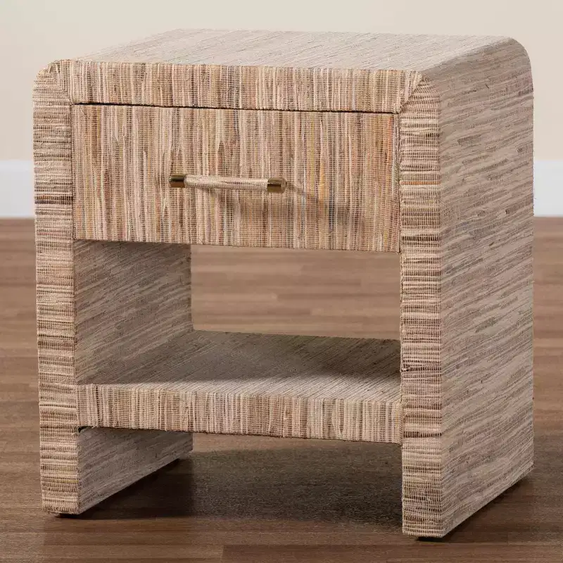 bali & pari Callan Woven Grasscloth 1 Drawer Nightstand Natural/Gold