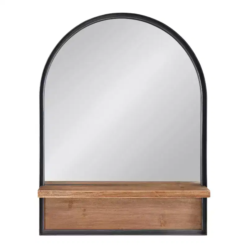24" x 32" Owing Functional Wall Mirror Black - Kate & Laurel All Things Decor: Bathroom Arch-Top with Ledge