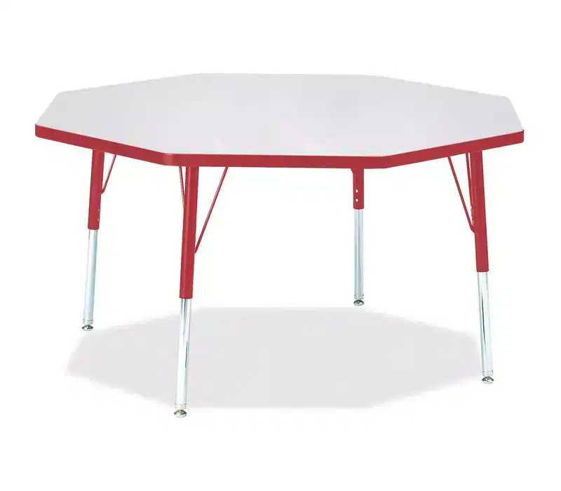 Elementary Height Octagon Activity Table 48x48, Red Edge, Height Adjustable