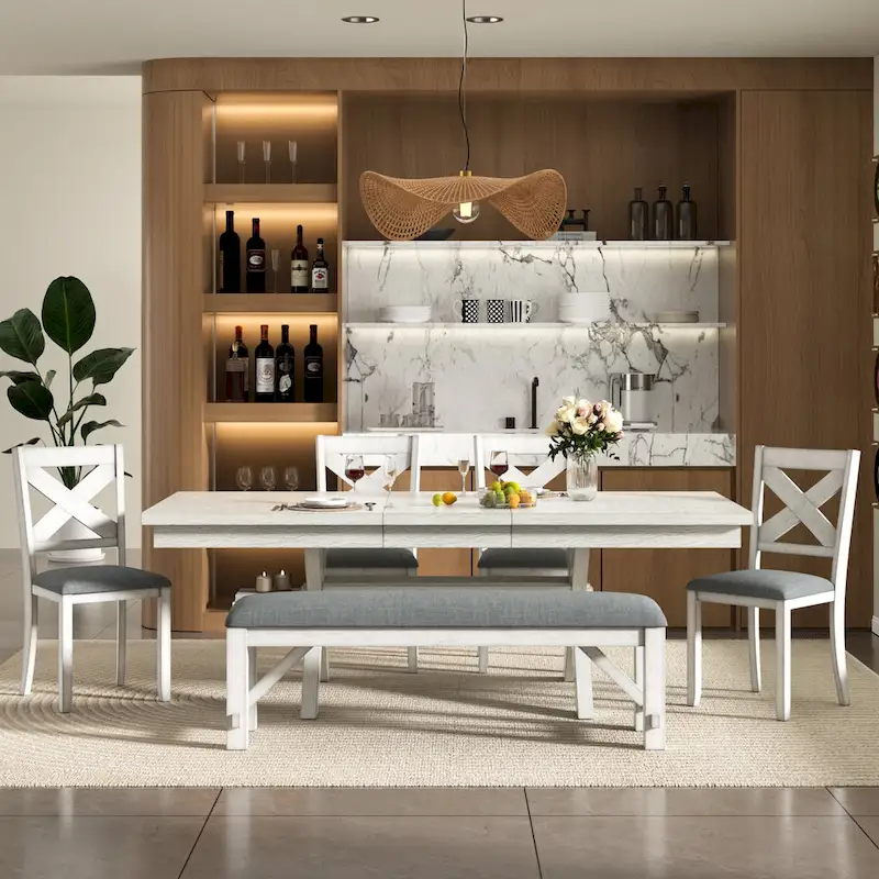 Grey 6-Piece Extendable Rectangular Dining Set for 6-8 People