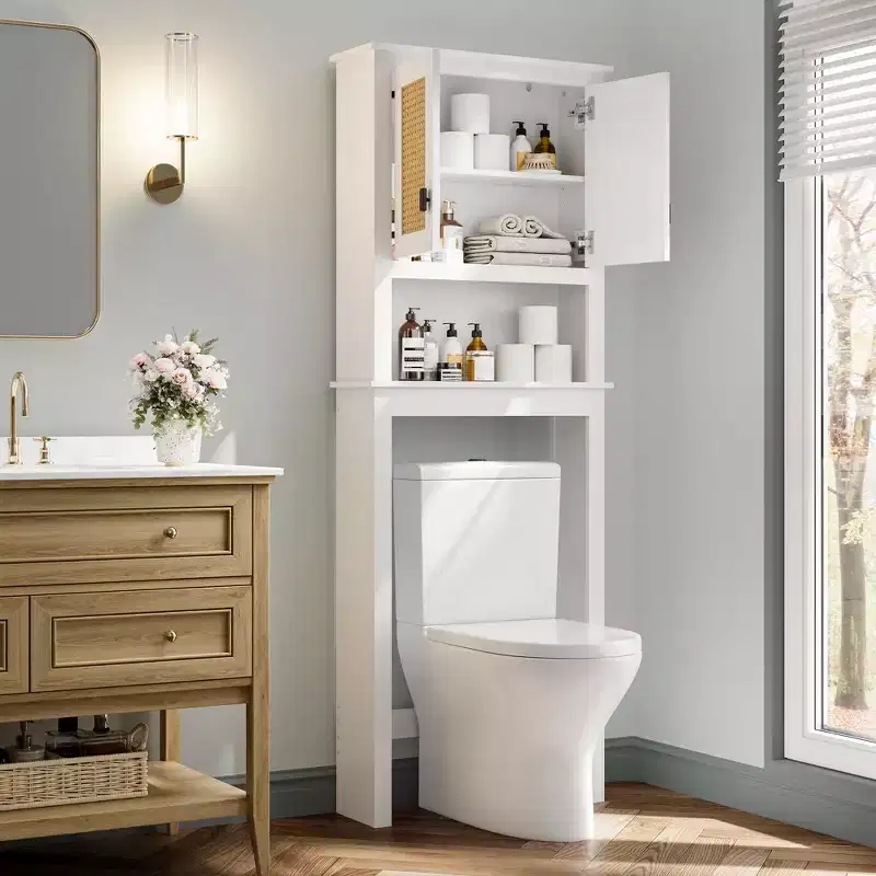Over Toilet Storage Cabinet, Farmhouse Over Toilet Bathroom Organizer, Freestanding Wood Toilet Storage Cabinet with Adjustable Shelf, for Bathroom