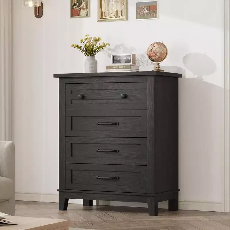 TROPOW 4 Dresser for Bedroom, 34.8 Tall Vertical Drawer Dresser with Large Storage, Freestanding Wooden Closet Chest for Bedroom, Living Room, Grey