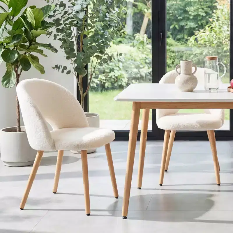 GDFStudio Winwin Modern Teddy Velvet Upholstered Dining Chairs with Beech Legs (Set of 2)