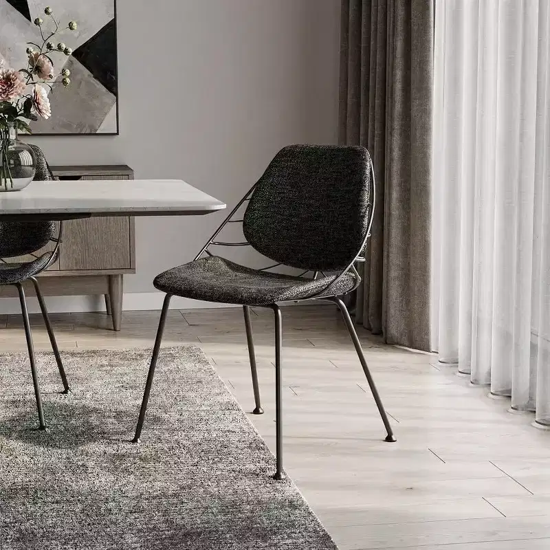Set of Two Black Upholstered Fabric Dining Side Chairs