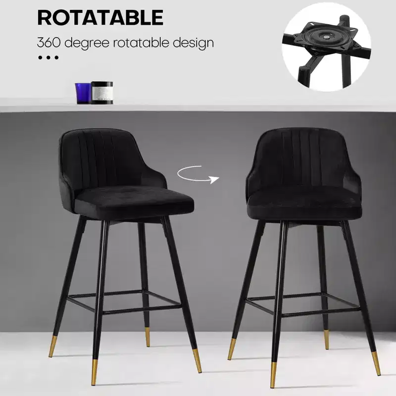 Bekrvio Swivel Barstools with Back, Counter Height, Velvet Upholstered, 29, Black