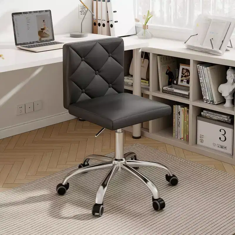 Leather Armless Office Chair, Adjustable Height & 360 Rolling Swivel for Home or Office