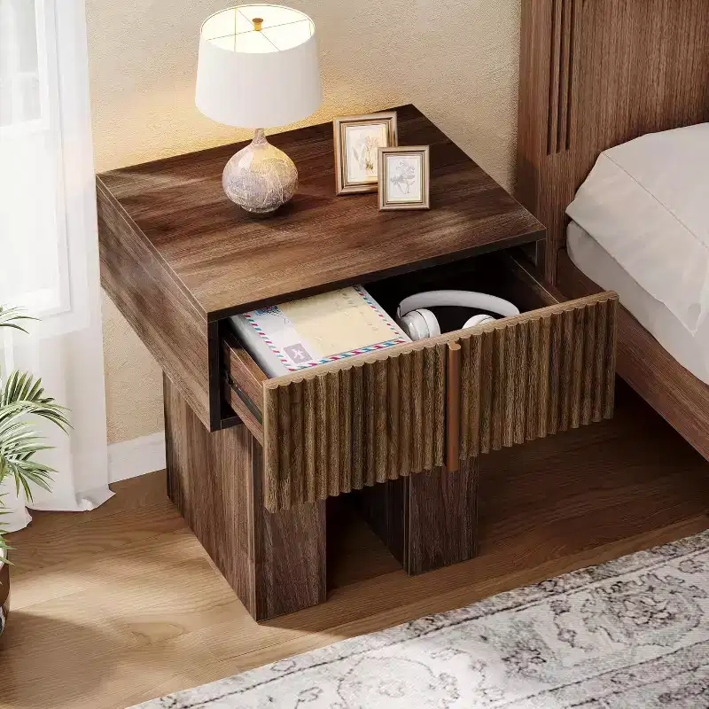 Lantine Fluted Nightstand, Wooden Night Stand with Storage Drawer, Modern Bedside Table Side End Table for Bedroom