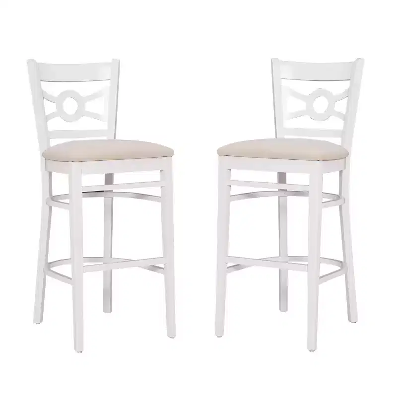 Set of 2 Ultra Suede Padded Seat Barstools White/Gray Solid Beechwood 31
