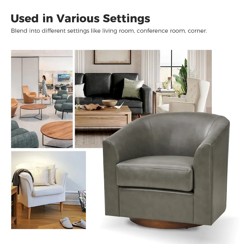 Haley Modern Swivel Barrel Faux Leather Chair with Solid Wood Base Set of 2 by HULALA HOME