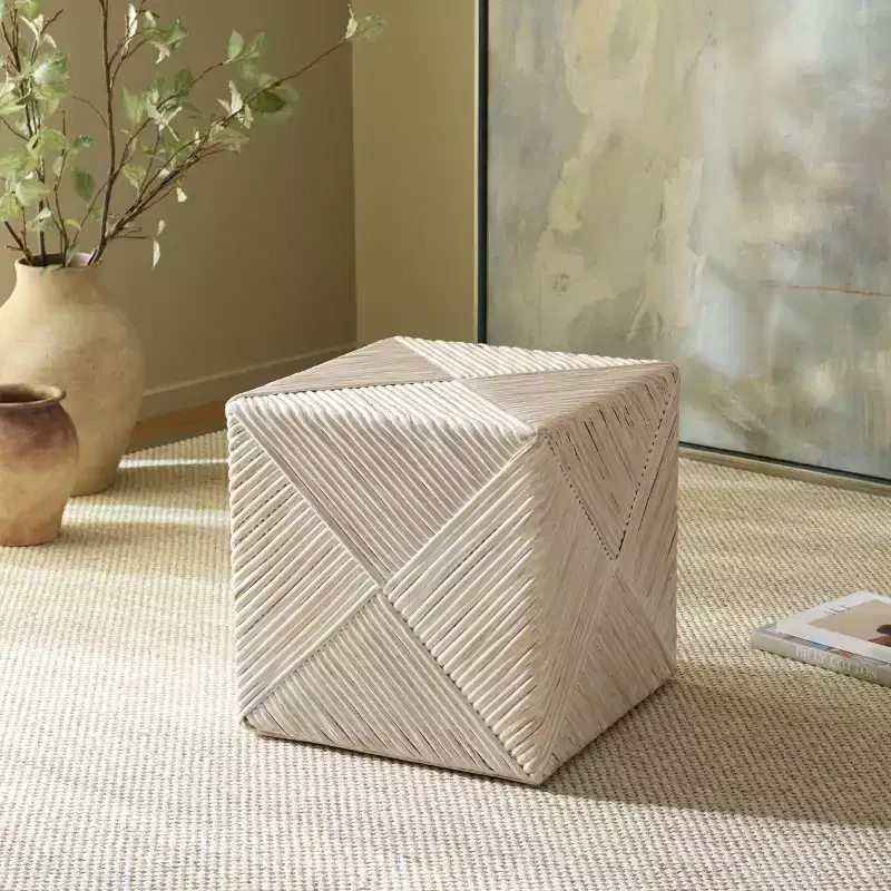 Wynrose Woven Rattan Ottoman - CWK2029 - Off-White - Safavieh Couture