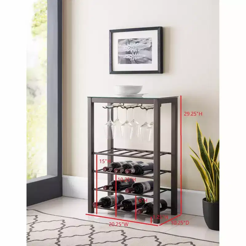 Freestanding Floor Wine Rack Storage Table, Hold 20 Bottles with Glasses Holder (Pewter)