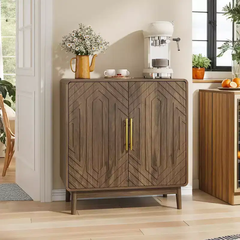 GDFStudio Hecarim Rustic Carved Doors Wood Storage Cabinet with Adjustable Shelves