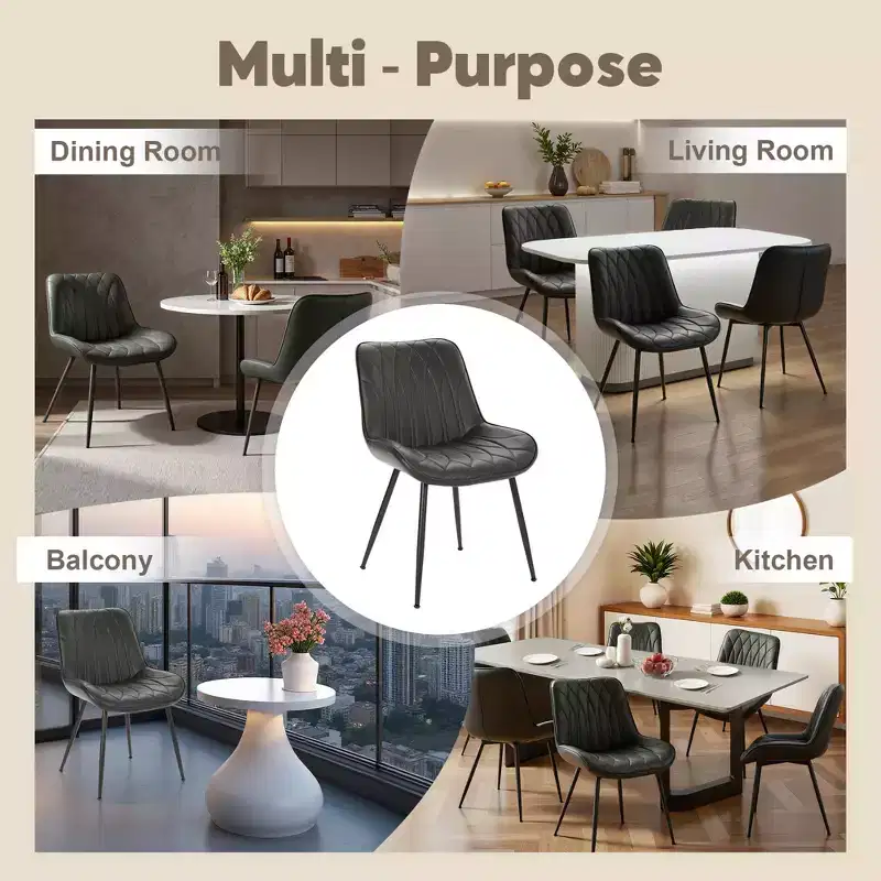 Coolmee Dining Chairs Set of 2, Modern Dining Room Chairs with Thick Cushions, Upholstered Faux Leather Cushion Seat,Kitchen Side Armless Chair Black