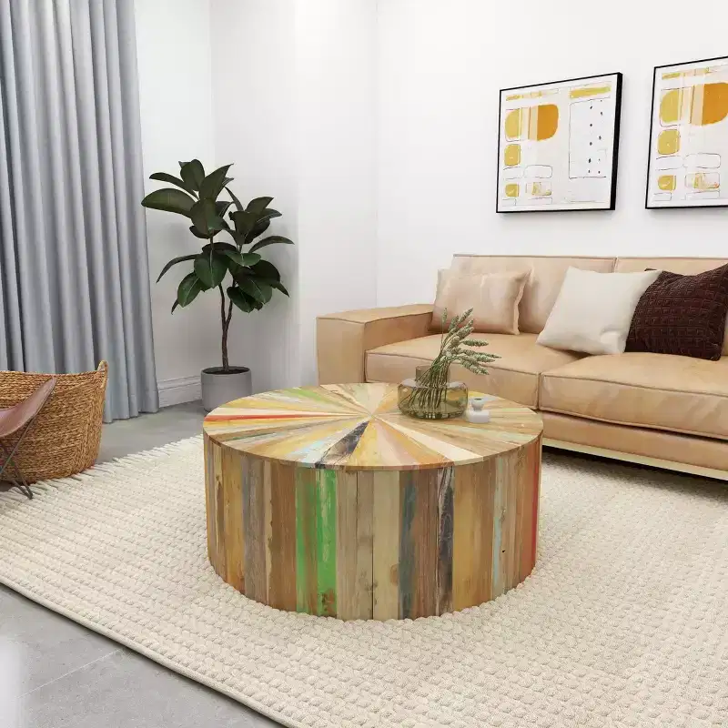 Brown Round Reclaimed Wood Coffee Table – Rustic, 1 Piece
