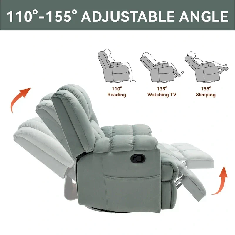 Lazy Boy Swivel Rocker Fabric Recliner Chair, Overstuffed Large Manual Recliner Glider with Pillow Top Arms and Cushion Back