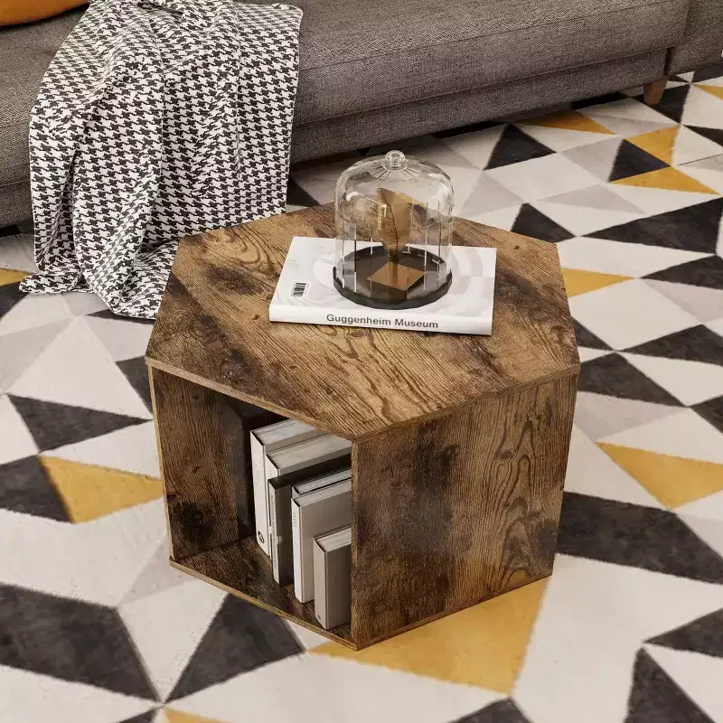 Okak 23.6 Hexagonal Coffee Table Stackable Wood Side Table with Open Storage Multifunctional Nightstand for Living Room Bedroom Home Office