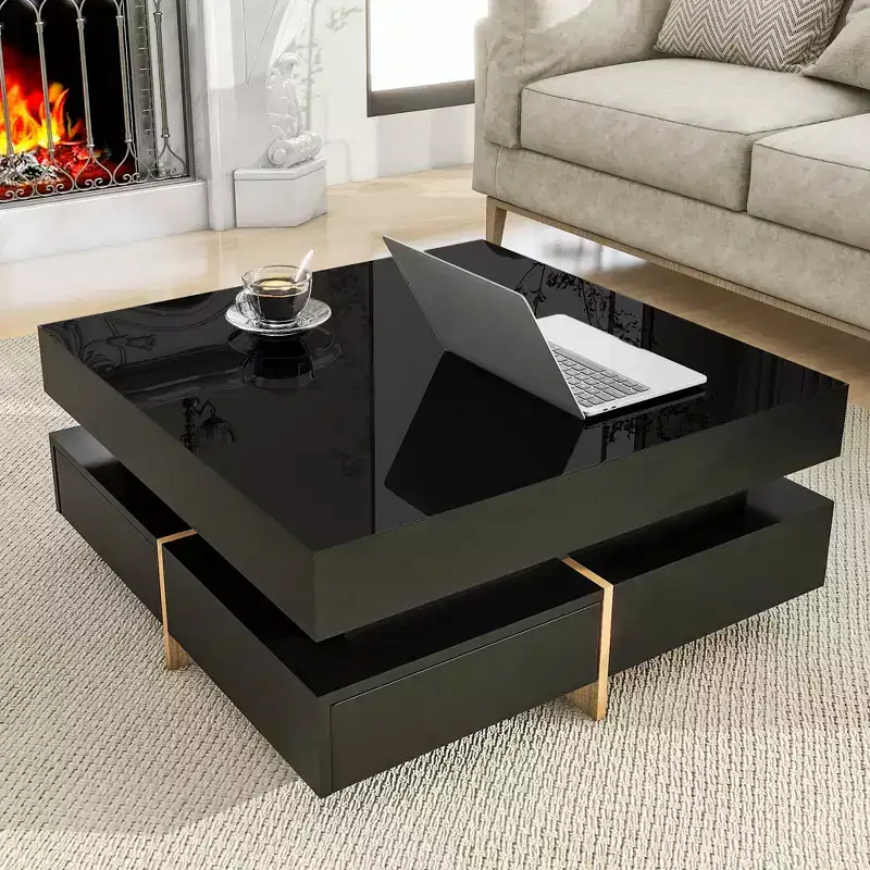 Modern High Gloss Coffee Table – 4 Drawers, Square 31.5
