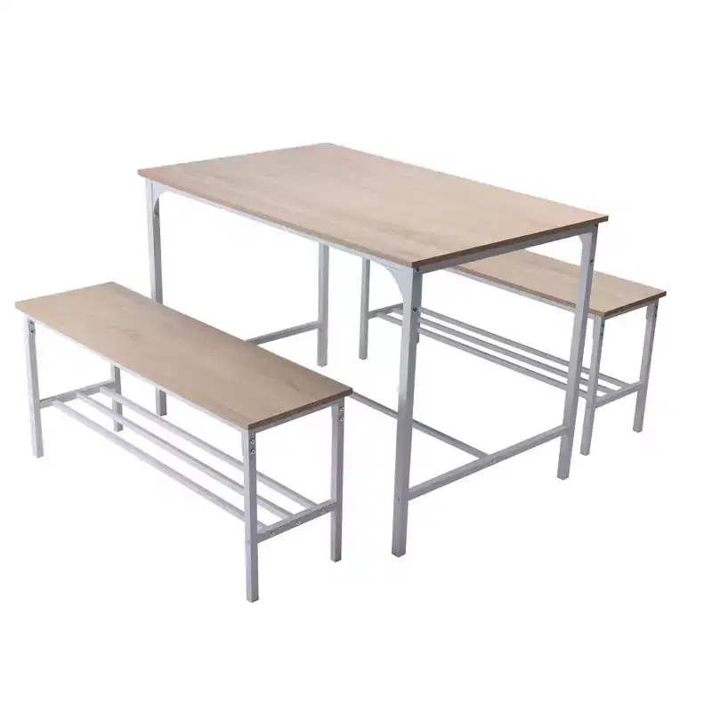 Dining Table, 3 Piece Dining with Storage Shelves, Metal Frame & MDF Board, Dinette for Kitchen, Dining Room, Restaurant, Oak