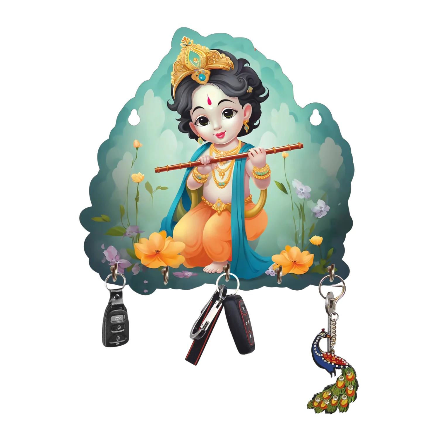 Krishna Key Holder for Home Decor,Home Decor Item, Key Hanger for Wall Decor, Wooden Key Holder for Office (10 Inches)