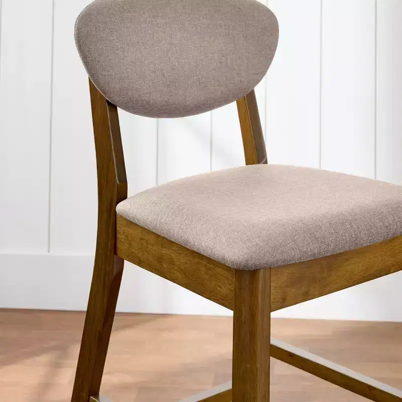 2-Piece Mid-Century Modern Wood and Upholstered Counter Height Bar Stool Set