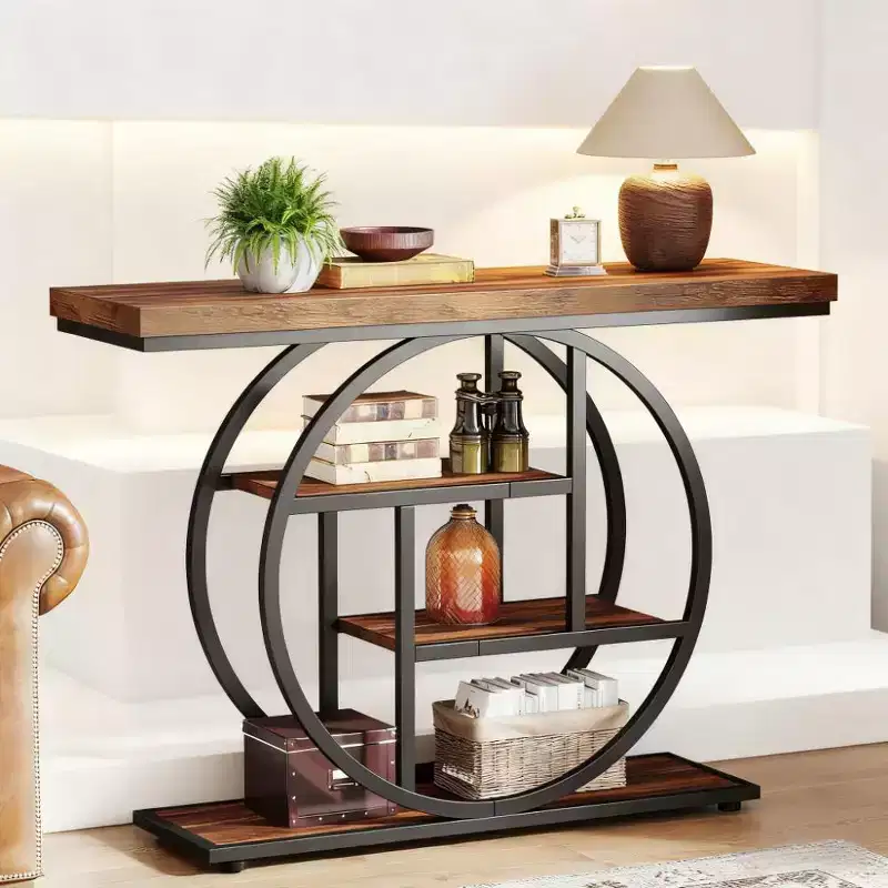 Steel & Wood 4-Tier Round End Table, 31.5