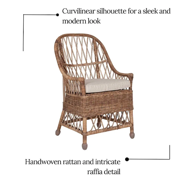 Bayside Curvilinear Rattan Cushioned Dining Chair by East at Main - 22x23x39