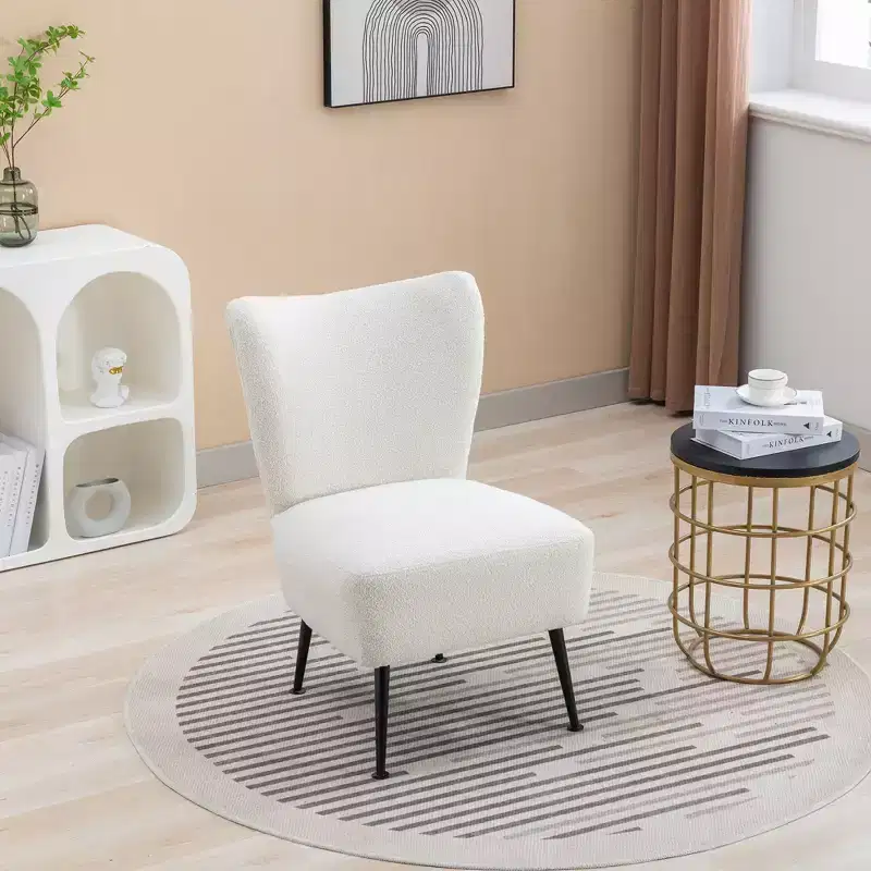 Modern Boucle Armless Accent Chair with Foam Upholstery, Rubber Wood Legs  Stylish and Comfortable Chair for Living Room, Office Bedroom