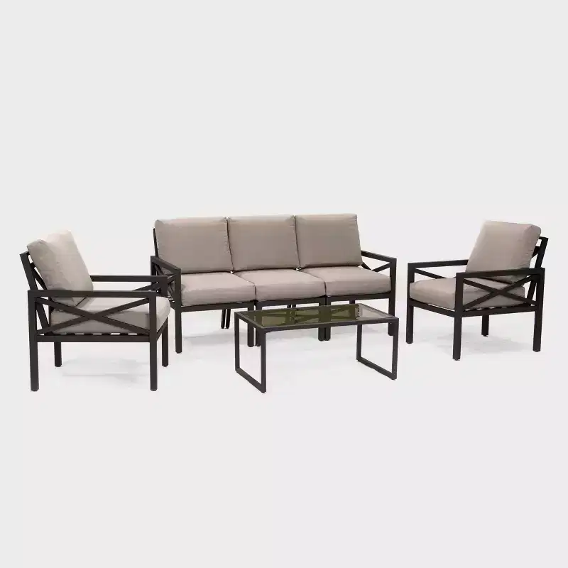 Leisure Made Blakely 6pc Aluminum Seating in Tan Fabric