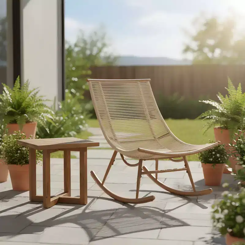 Christopher Knight Home Hanneli Farmhouse 2 Piece Patio Dining Set with Acacia Wood Table and Iron Rocking Chair
