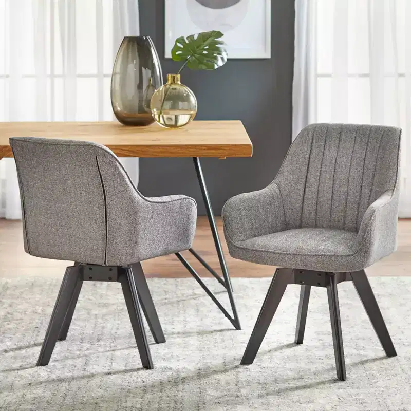 Phyllis Modern Swivel Chairs Gray: Mid-century Design, Rubberwood Frame, 250lb Capacity