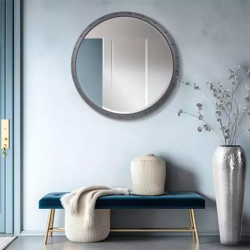 Howard Elliott Fordham Metal Framed Industrial Mirror with Rivet Details