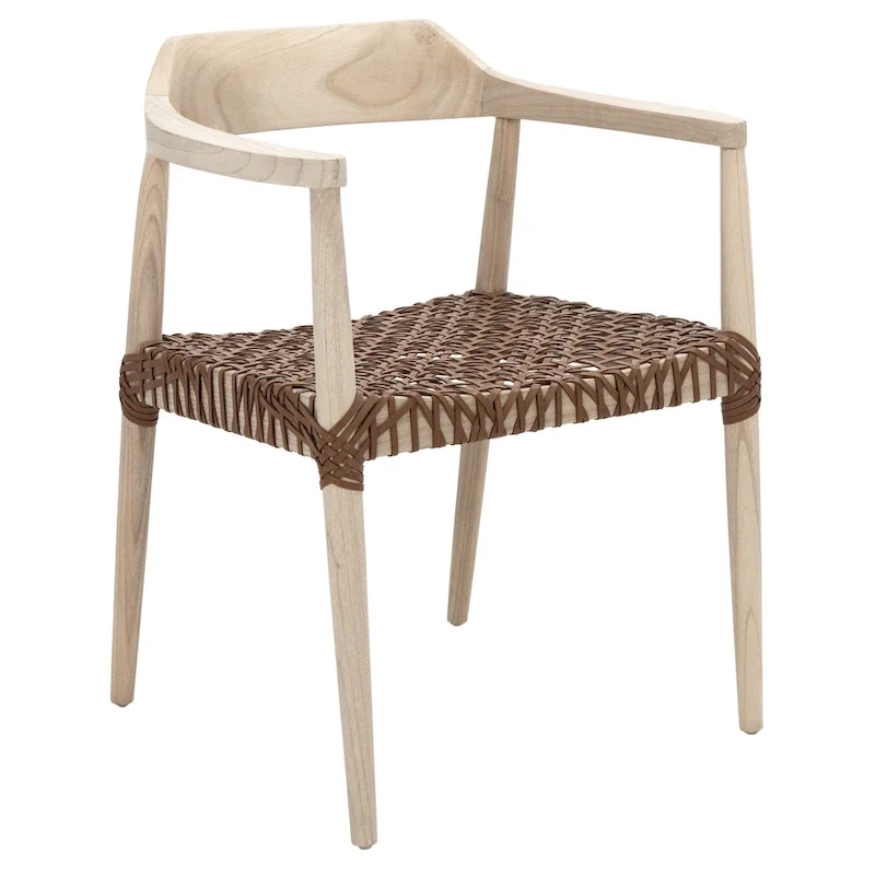 Munro Wanda Woven Leather & Solid Wood Accent Chair (Fully Assembled) - 22 W x 20.5 L x 28.5 H - 22Wx21Dx29H