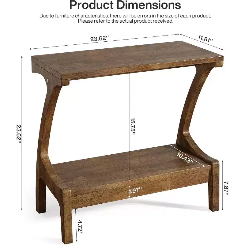 2-Tier Storage Shelf End Table, Narrow Side Table for Living Room, Bedroom, Natural Wood Paint Finish, Easy Assembly