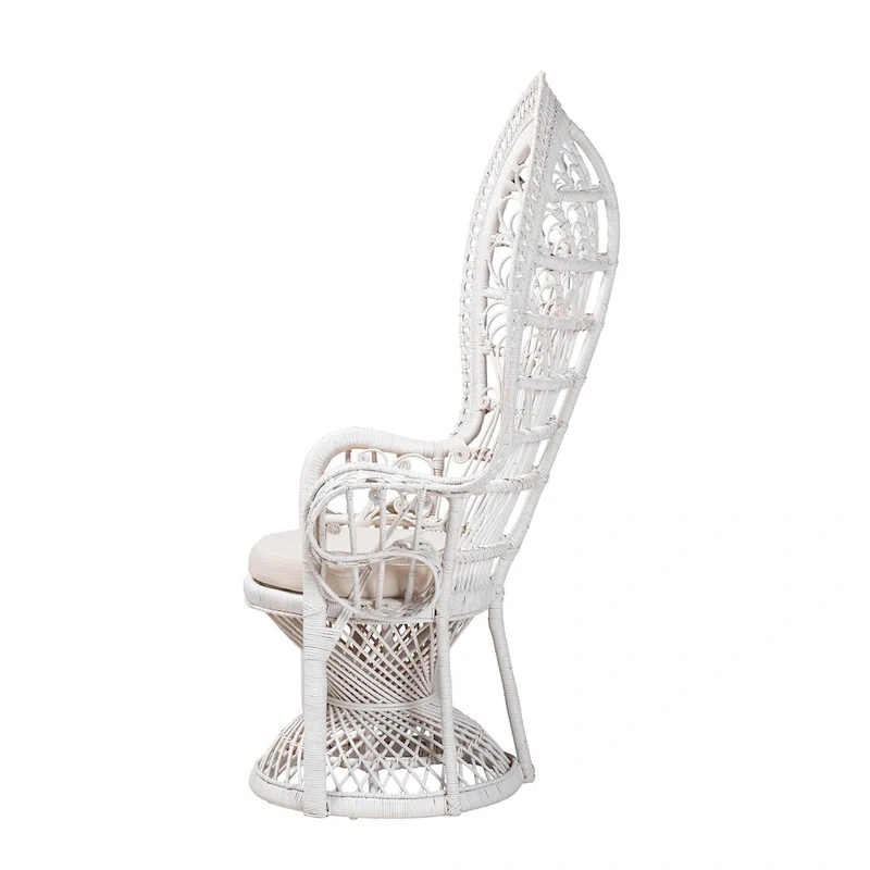 Kallima Modern Bohemian White Natural Rattan Peacock Chair
