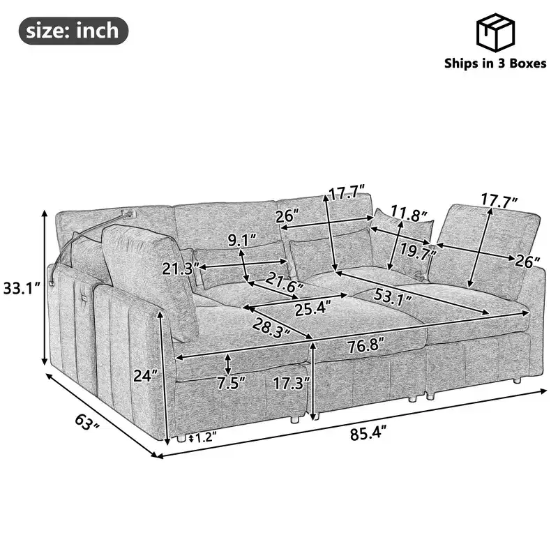 Merax Multifunctional Modular Sectional Sofa with Movable Ottoman