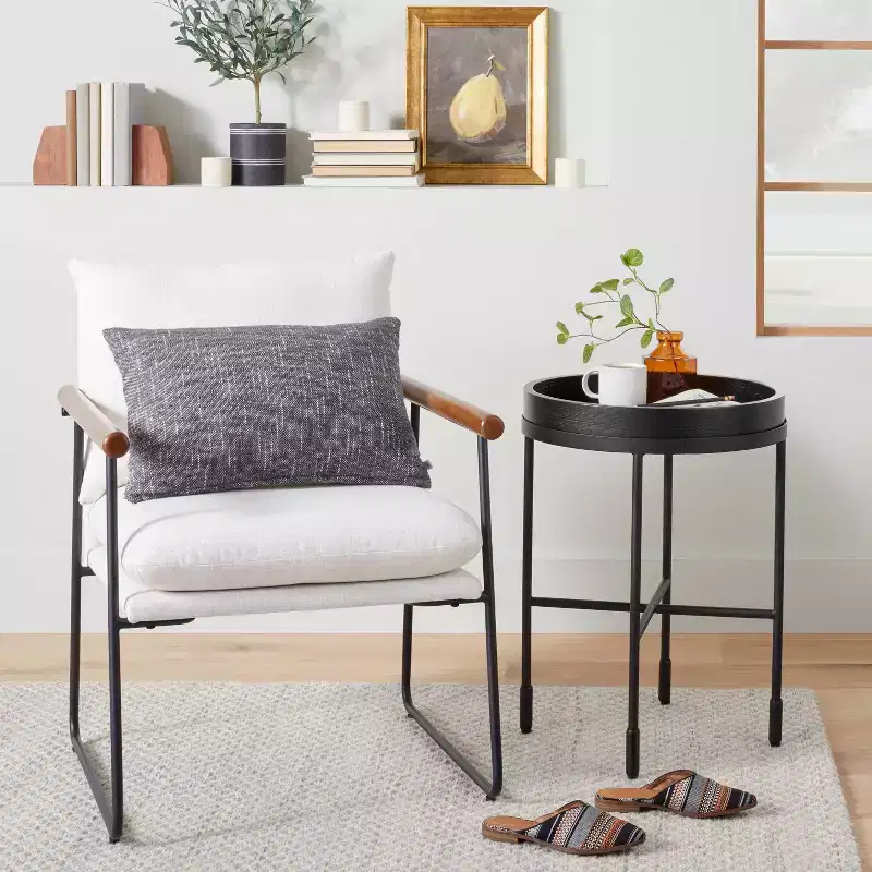 Wood & Metal Round Accent Side Table - Black