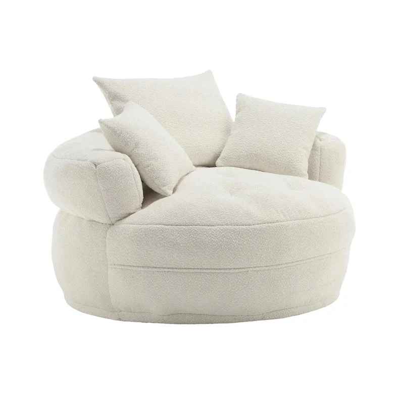 Round Lazy Sofa Chair – White/Blue/Grey/Yellow/Orange/Rose Red/Navy/Green, Single & Couple Seat