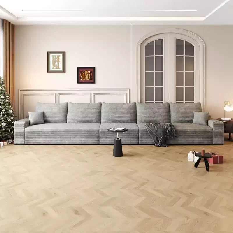 168 Inch Gray Plush Corduroy Fabric Cloud Sectional Couch Modern Modular Sofa for Living Room Apartment