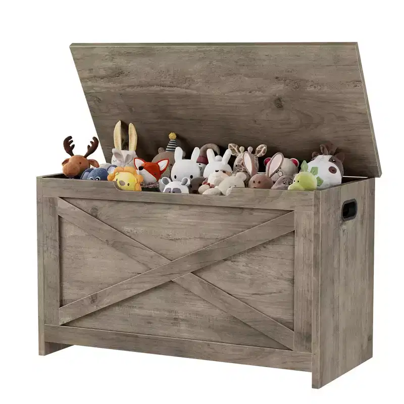 30-Inch Wooden Storage Bench with Safety Hinge and Large Shoe Storage Chest