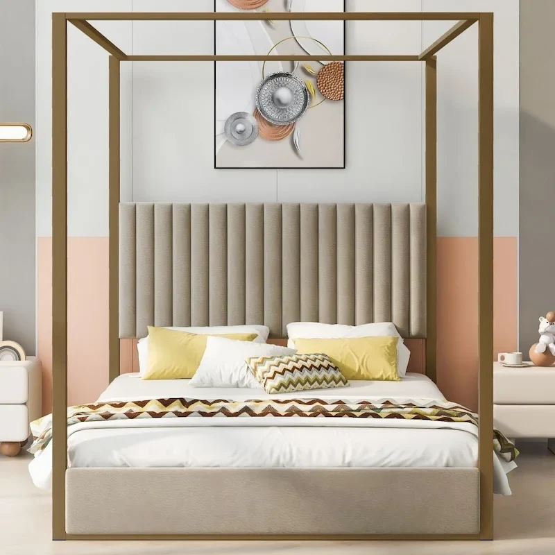 Queen Size Upholstery Canopy Platform Bed
