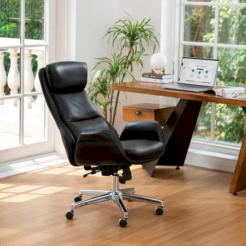 High-Back Leatherette Executive Office Chair, Adjustable Backrest 87-106°, 360° Swivel, 275 lb