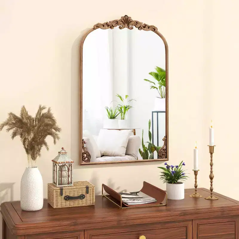 30x20/36x24/38x26 Gold Traditional Vintage Ornate Baroque Arched Mirror for Wall with Metal Frame